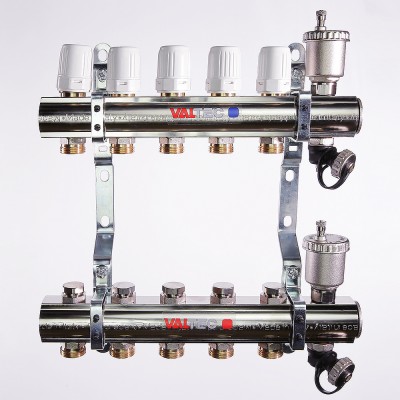 Коллекторная группа "ValTec" 1" на 7 выхода евроконус 3/4" в сборе (VTc.594.EMNX.0607)