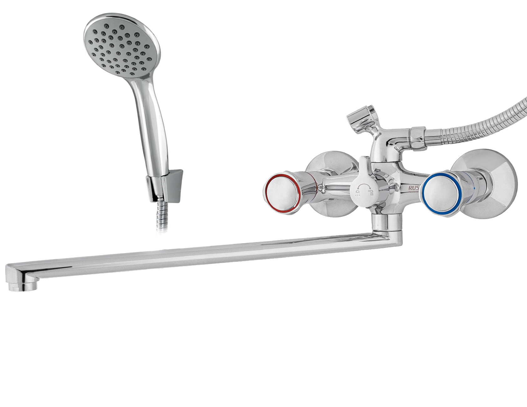 Смеситель ванна RUSANT RV6023506-021 хром, латунь, кран-букса керам.,излив L-обр. 35 см.
