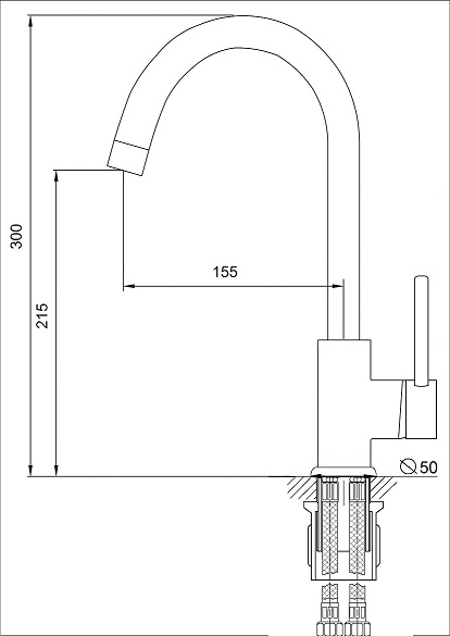 Смеситель кухня  RUSANT RK561114-0-19 ,латунь,камень т.-серый,картр.D35,гайка