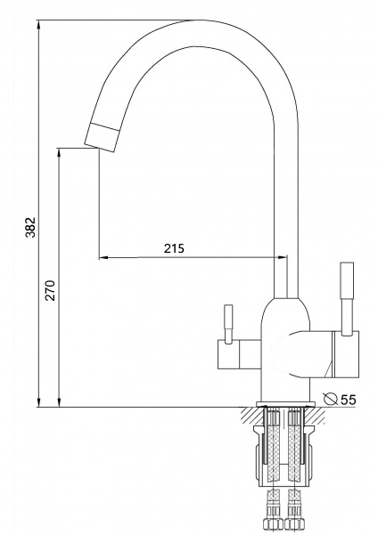 Смеситель кухня LUX RUSANT RK3931618-0L  хром, под фильтр,латунь,хром,картридж D35