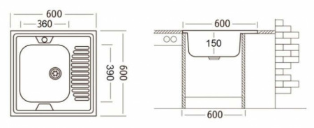 Мойка "Юкинокс" Стандарт STD600*600-4/5С- накладная, правое крыло (без акс.)