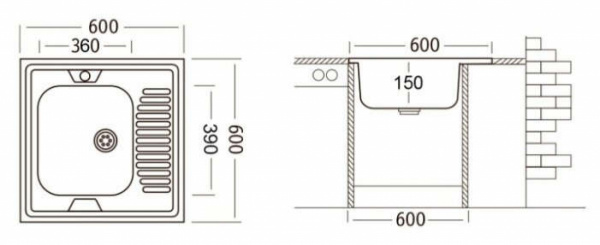 Мойка "Юкинокс" Стандарт STD600*600-4/5С- накладная, правое крыло (без акс.)