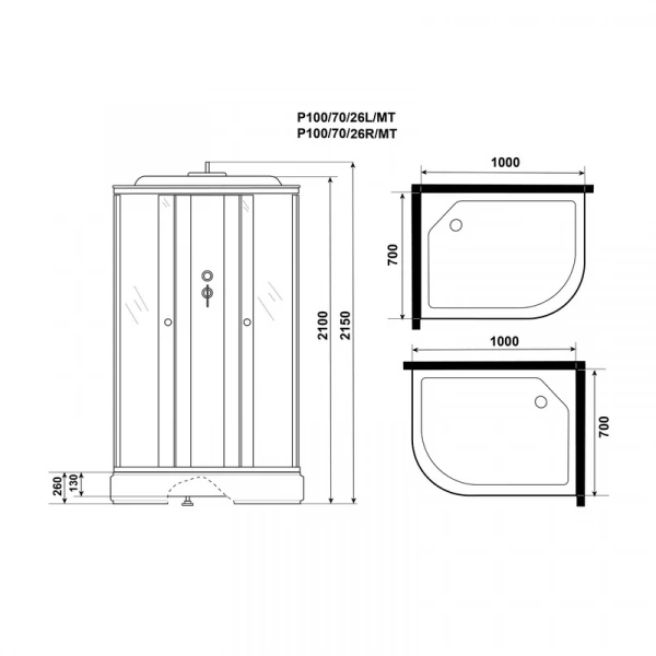 Кабина душевая "Niagara Promo P100/70/26L/MT" 100*70*215 стекло МАТОВОЕ 4 места