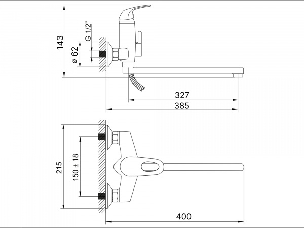 Смеситель ванна LUX RUSANT RV1823515-029L  D35