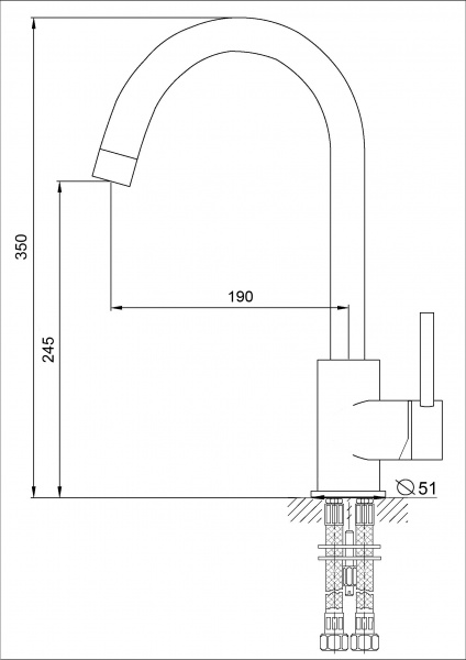 Смеситель кухня RUSANT RK48002-0 нерж. сталь,картр. D35,гайка
